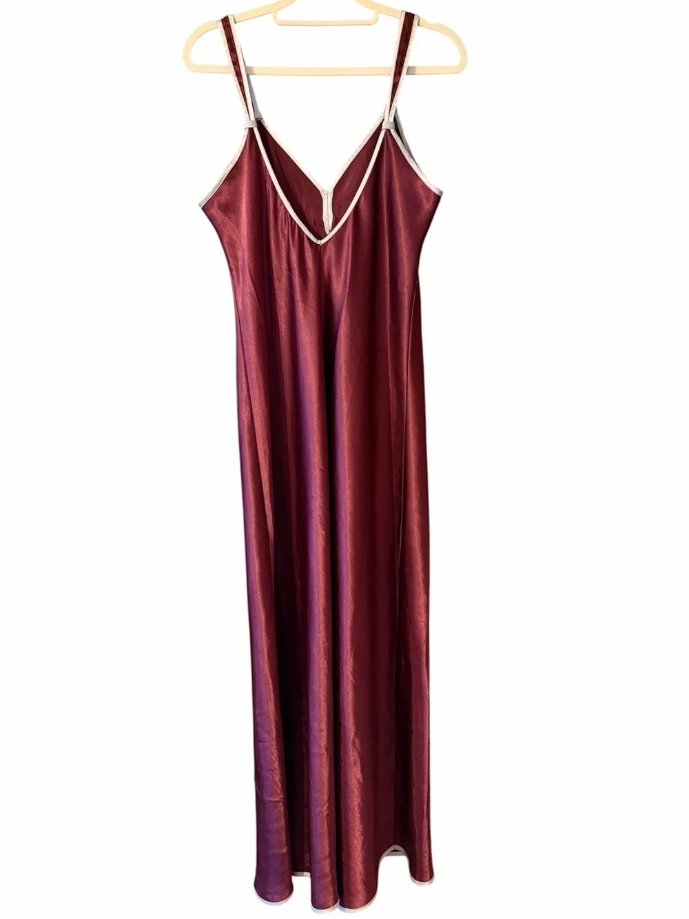 Jones New York Vintage Intimates Bow Burgundy Satin Maxi Nightgown Dress Large